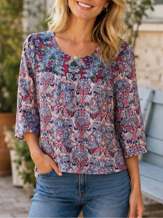 Roller Rabbit Tops - Roller Rabbit 100% Cotton 3/4 Sleeve Printed Top